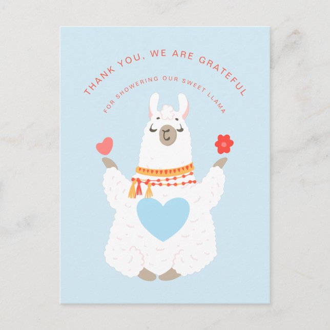 Carte Postale Remerciement de Baby Shower Cute Yoga Llama (Devant)