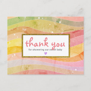 Carte Postale Remerciement de Baby Shower Faux Glitter