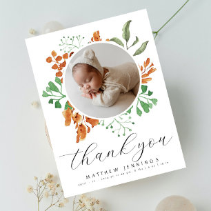 Carte Postale Remerciement de Baby Shower Photo Bohème Verdure 