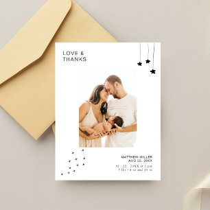 Carte Postale Remerciement de Baby Shower pour Photo Minimaliste