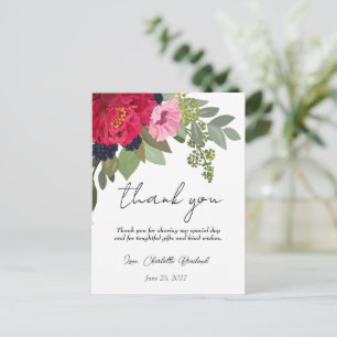 Carte Postale Remerciement de Fête de Mariage Florale Pivoine Co