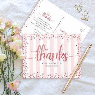 Carte Postale Remerciement de fin d'études chic en écriture rose