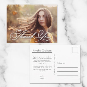 Carte Postale Remerciement de fin d'études Chic Script Photo