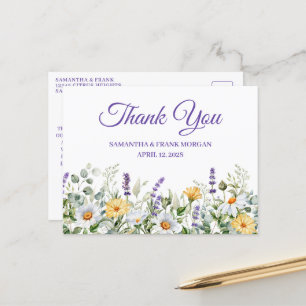 Carte Postale Remerciement de mariage à bordure aquarelle de fle