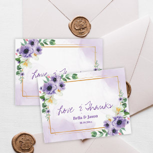 Carte Postale Remerciement de mariage à cadre doré et fleurs bla