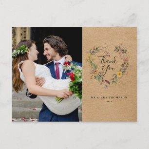 Carte Postale Remerciement de mariage à cœur floral rustique pou