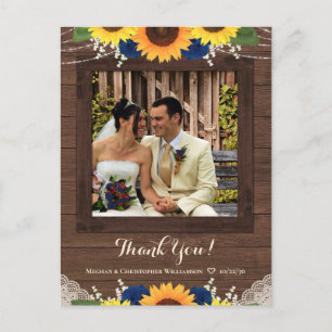 Carte Postale Remerciement de mariage au tournesol rustique rose