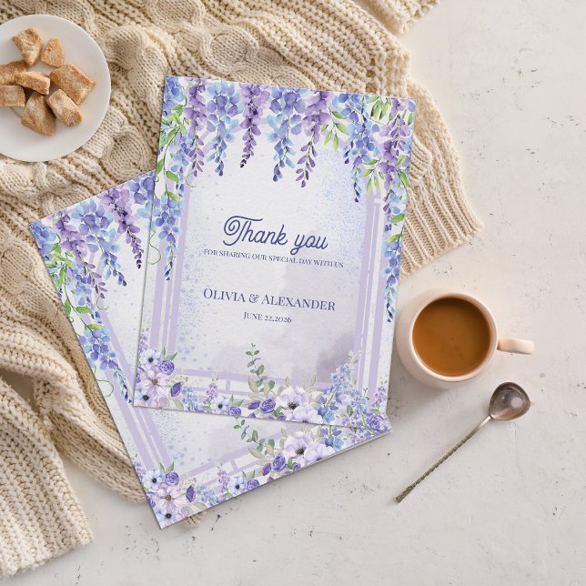 Carte Postale Remerciement de mariage avec arche florale de glyc (Lavender Wisteria Floral Arch Wedding Thank You Card | Romantic Purple Garden Wedding Thank You)