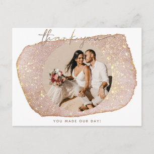 Carte Postale Remerciement de mariage avec photo et paillettes d