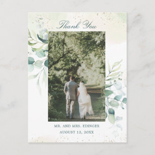 Carte Postale Remerciement de mariage avec verdure d'eucalyptus