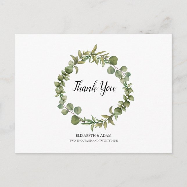 Carte Postale Remerciement de mariage avec verdure d'eucalyptus  (Devant)