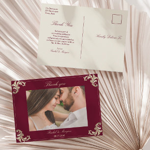 Carte Postale Remerciement de mariage baroque Bourgogne or