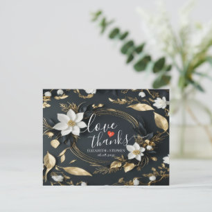 Carte Postale Remerciement de mariage Couronne florale noir blan