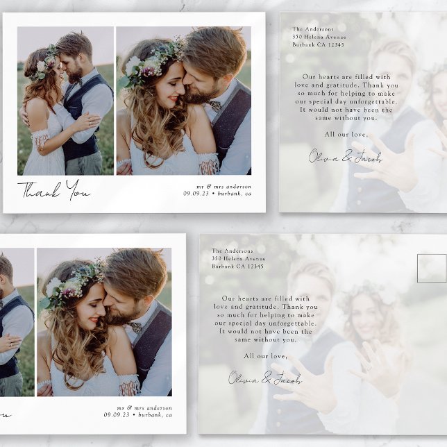 Carte Postale Remerciement de mariage de calligraphie de photo 3 (Créateur téléchargé)