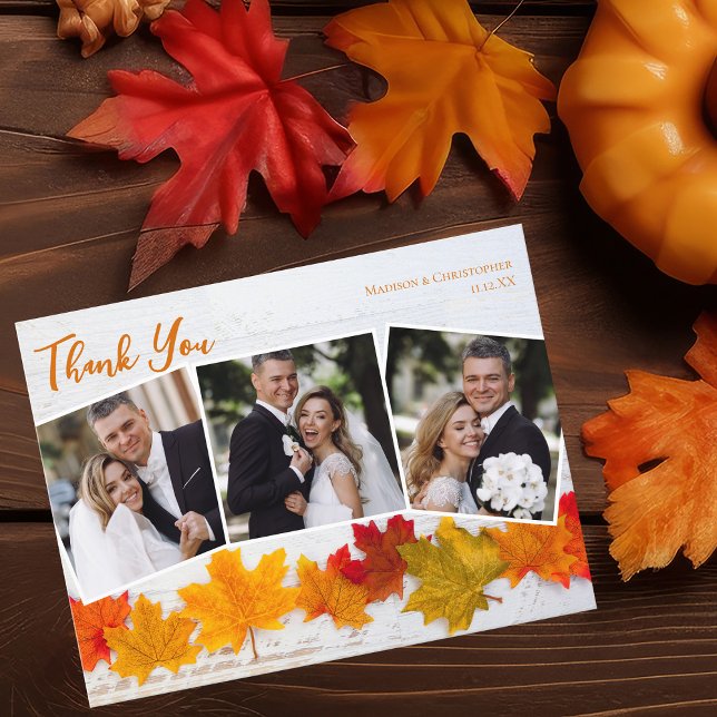 Carte Postale Remerciement de mariage de Thanksgiving avec feuil (Créateur téléchargé)