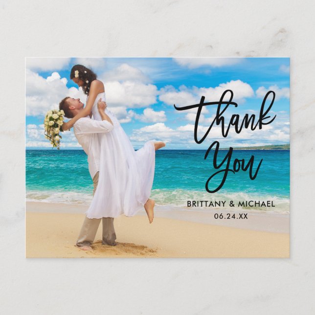 Carte Postale Remerciement de mariage écriture Modern Blk Brosse (Devant)