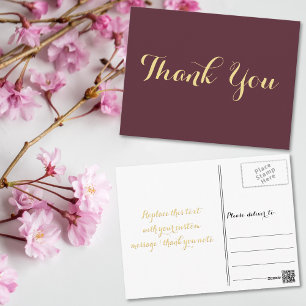 Carte Postale Remerciement de mariage élégant en écriture dorée