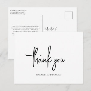 Carte Postale Remerciement de mariage élégant noir et blanc inte