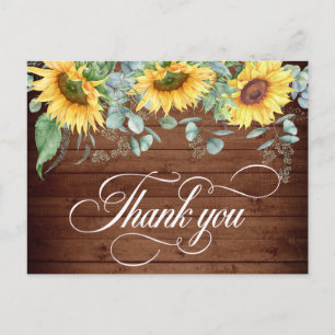 Carte Postale Remerciement de mariage élégant tournesols bois ru