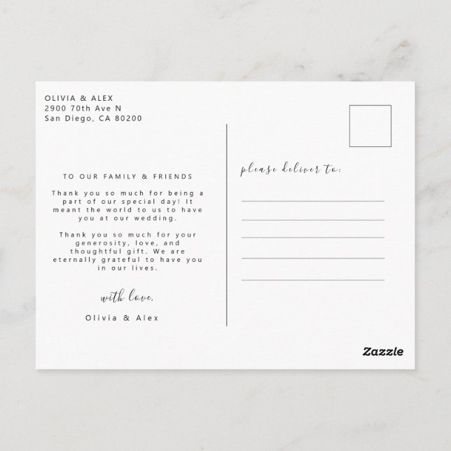 Carte Postale Remerciement de mariage en photo  (Dos)