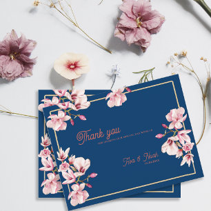 Carte Postale Remerciement de mariage floral Magnolia Bleu Marin