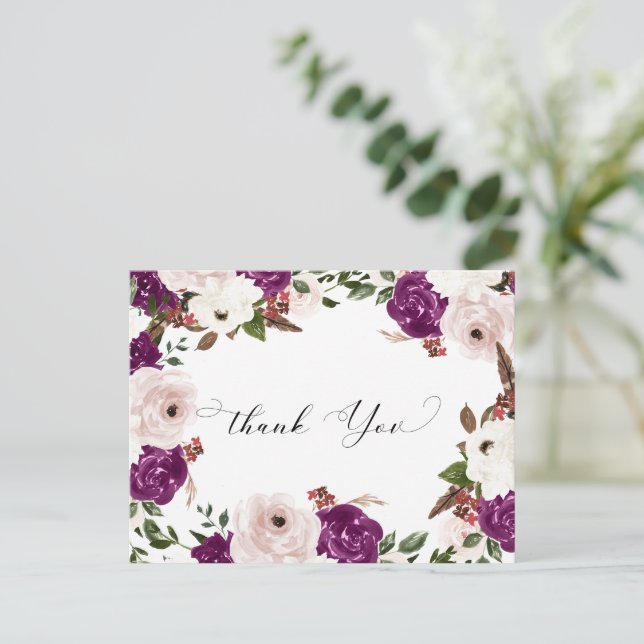 Carte Postale Remerciement de mariage floral rose blush violet (Debout devant)