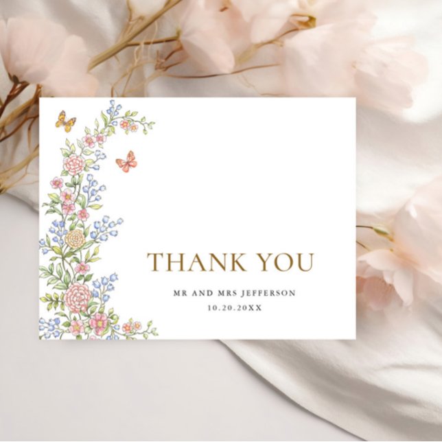 Carte Postale Remerciement de mariage floral rose pastel Orné gr (Créateur téléchargé)