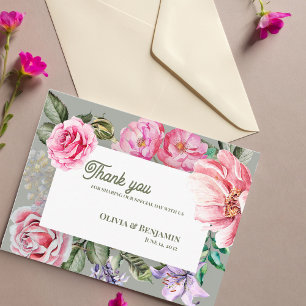 Carte Postale Remerciement de mariage floral rose vintage romant