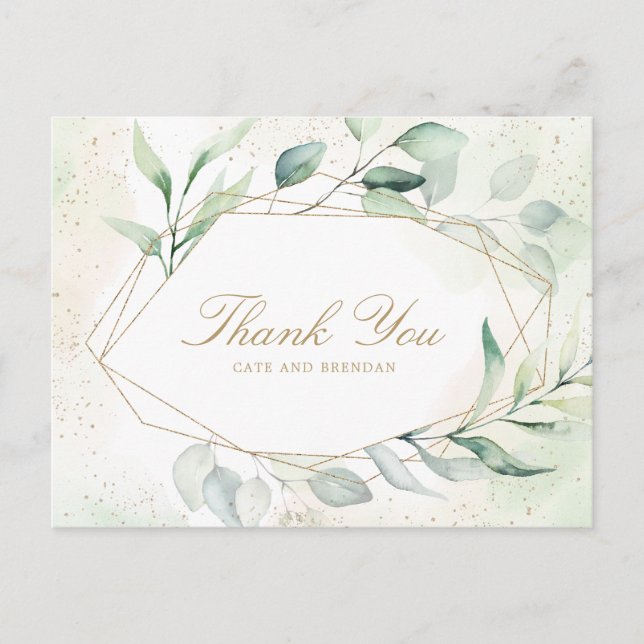 Carte Postale Remerciement de mariage géométrique à la verdure d (Devant)
