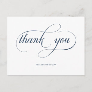 Carte Postale Remerciement de mariage minimal Navy Calligraphie 