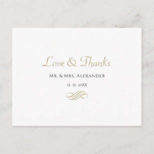 Carte Postale Remerciement de mariage minimal or