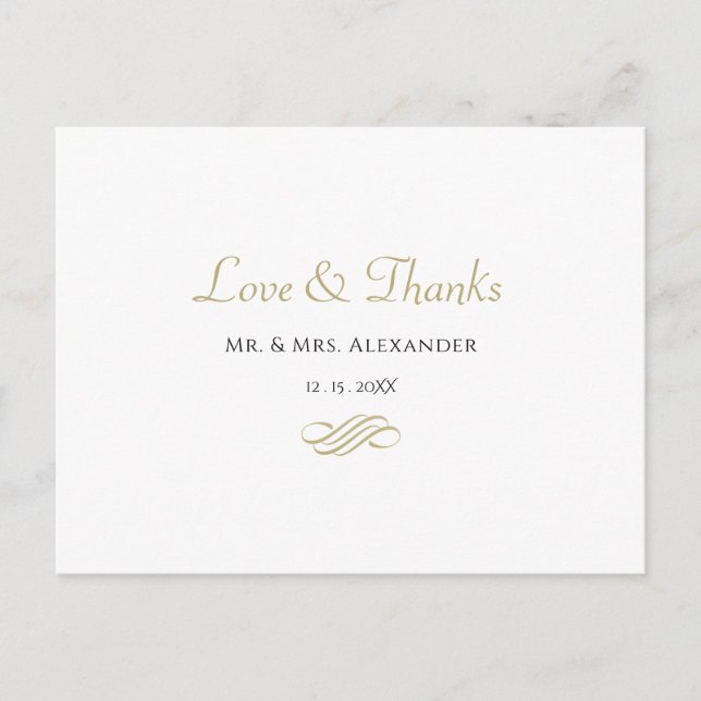 Carte Postale Remerciement de mariage minimal or (Devant)
