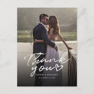 Carte Postale Remerciement de mariage moderne avec photo et lett