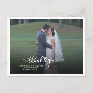 Carte Postale Remerciement de mariage moderne avec photo et lett