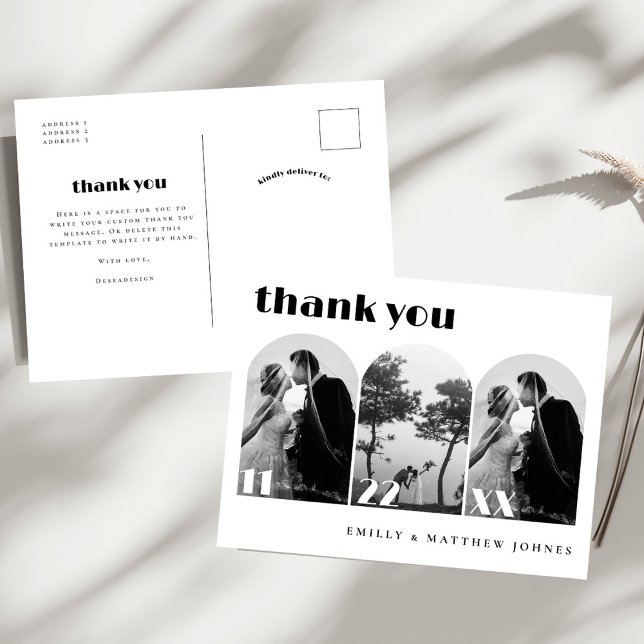 Carte Postale Remerciement de mariage photo Arch Moderne Script  (Créateur téléchargé)