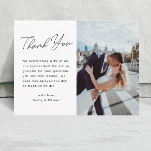 Carte Postale Remerciement de mariage photo avec écriture minima