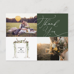 Carte Postale Remerciement de mariage photo avec lettrage rustiq