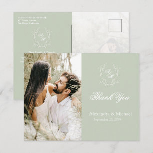 Carte Postale Remerciement de mariage photo avec monogramme de l