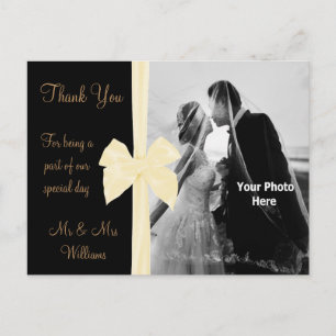 Carte Postale Remerciement de mariage photo avec ruban satin crè