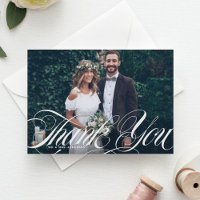 Remerciement de mariage photo blanc flourish écrit