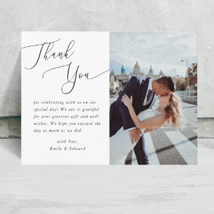 Carte Postale Remerciement de mariage photo calligraphie moderne