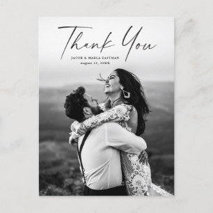 Carte Postale Remerciement de mariage photo de script moderne 