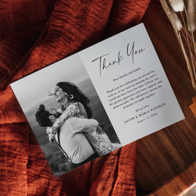 Carte Postale Remerciement de mariage photo de script moderne (Créateur téléchargé)