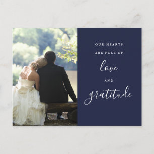 Carte Postale Remerciement de mariage photo écriture bleu marine