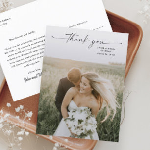 Carte Postale Remerciement de mariage photo écriture élégante