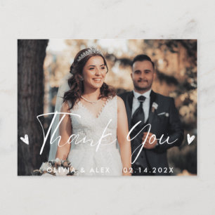 Carte Postale Remerciement de mariage photo écriture moderne 