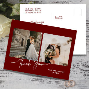 Carte Postale Remerciement de mariage photo écriture moderne Bou