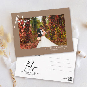 Carte Postale Remerciement de mariage photo écriture moderne mar