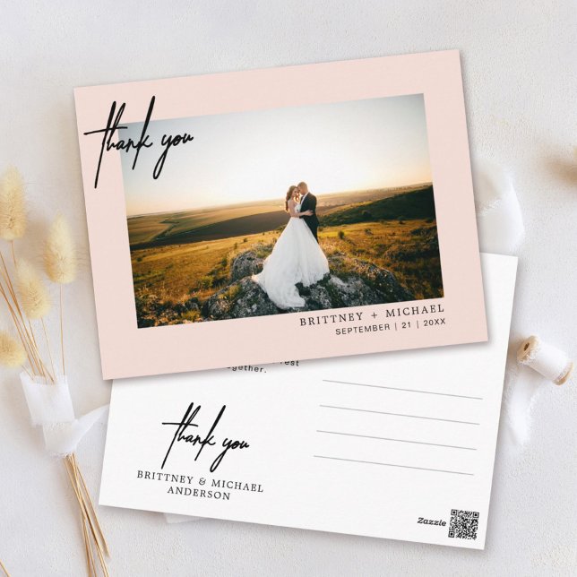 Carte Postale Remerciement de mariage photo écriture moderne ros (Créateur téléchargé)