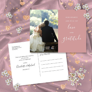 Carte Postale Remerciement de mariage photo écriture Rose Poussi